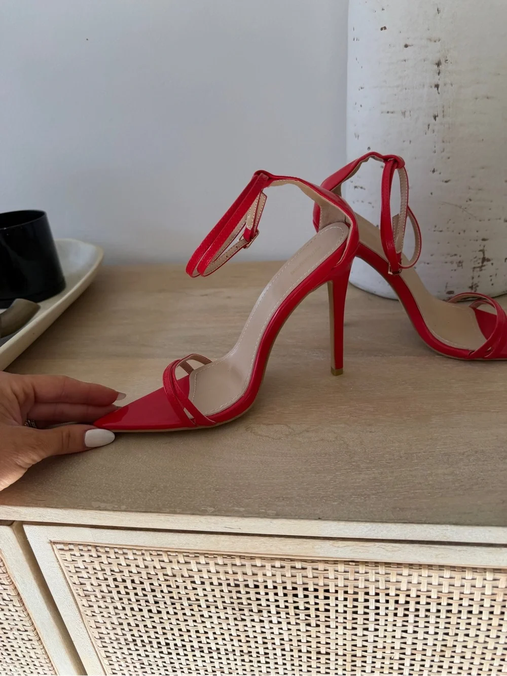 Rare Find PrettyLittleThing Red Strappy Ankle-Tie Pointed Pumps